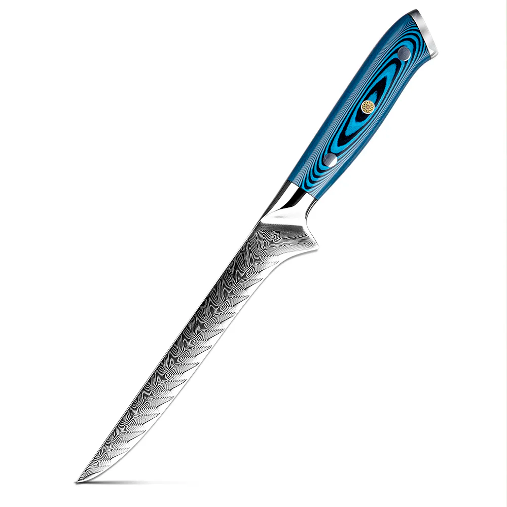 Premium Boning Knife, Hikari – Filleting Knife for Meat and Fish, Damascus Steel and Pakkawood Handle, Honesuki - Hikari